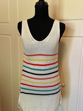 Sleeveless Knit Tank Tunic with Multi-Color Stripes